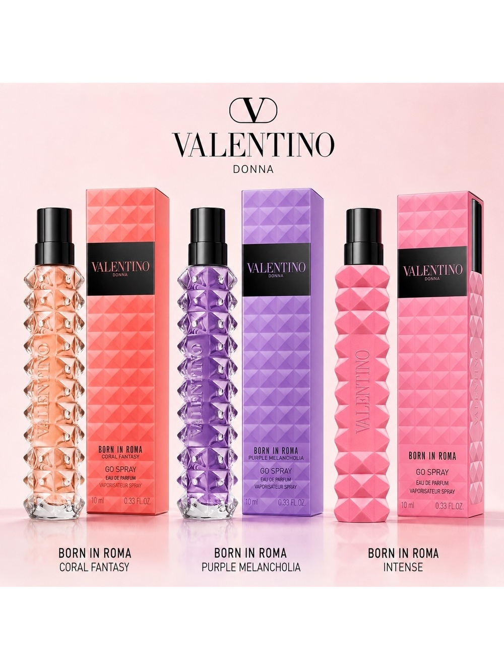 Authentic Valentino Go Spray Born in Roma 3 Pc Collection 10ml/ea All New in Box